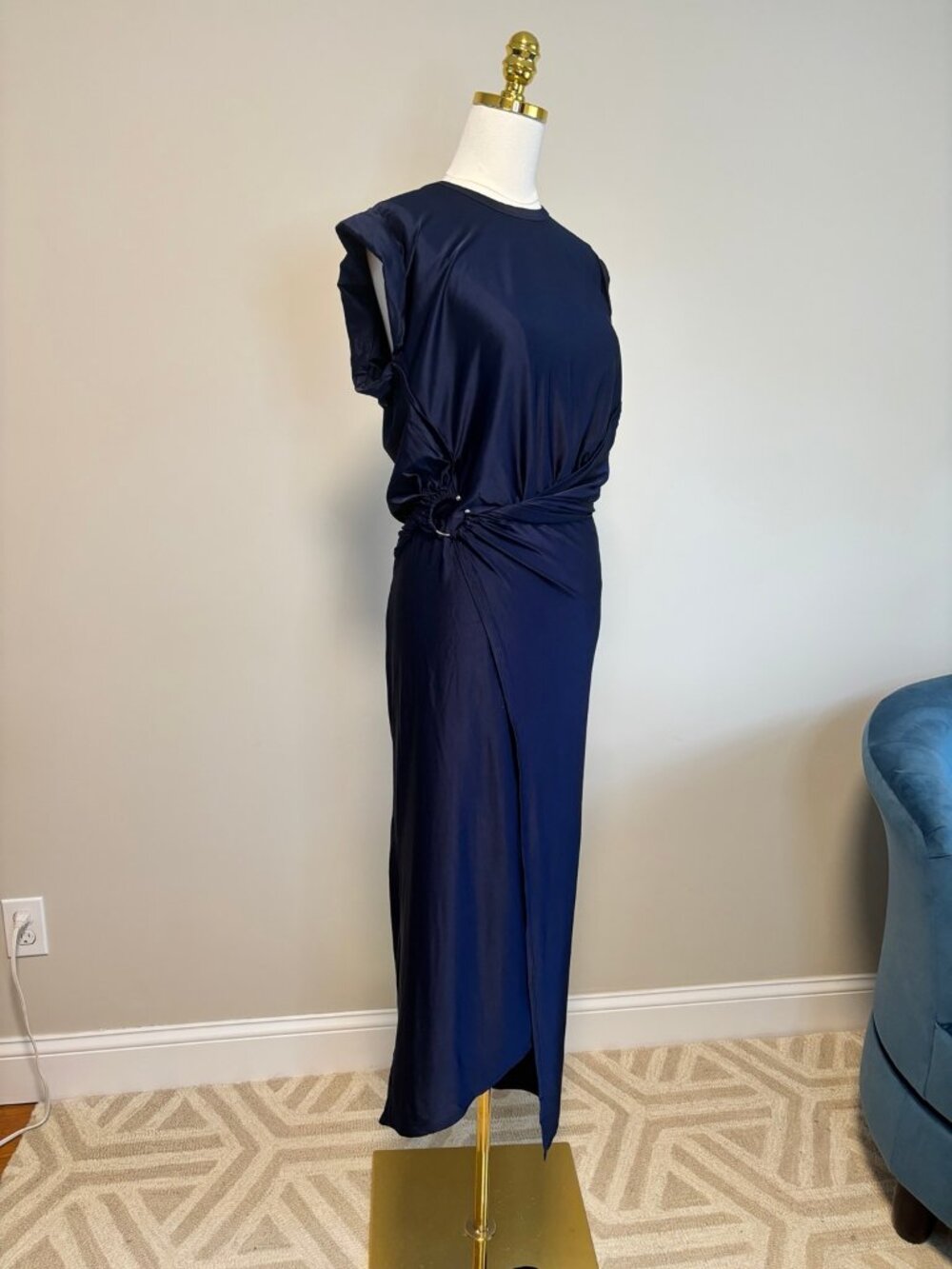 Rabanne Deep Navy Draped Jersey Ring Midi Dress FR 36 US 4 Replaced Hardware